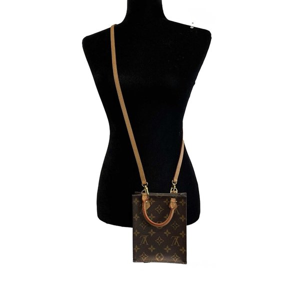 LOUIS VUITTON - LV Monogram Petit Sac Plat - Brown Canvas Top Handle w/ Strap - Picture 4 of 12